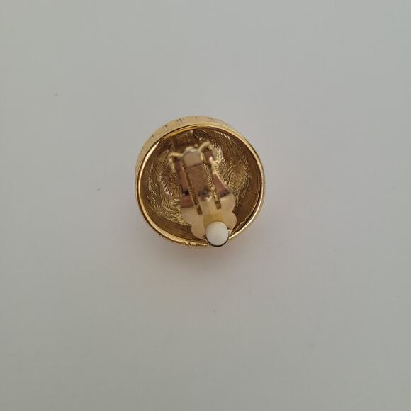 Vintage Givenchy Button Gold Tone Pearl Clip on SINGLE Earring Round Glam Logo - Picture 2 of 7